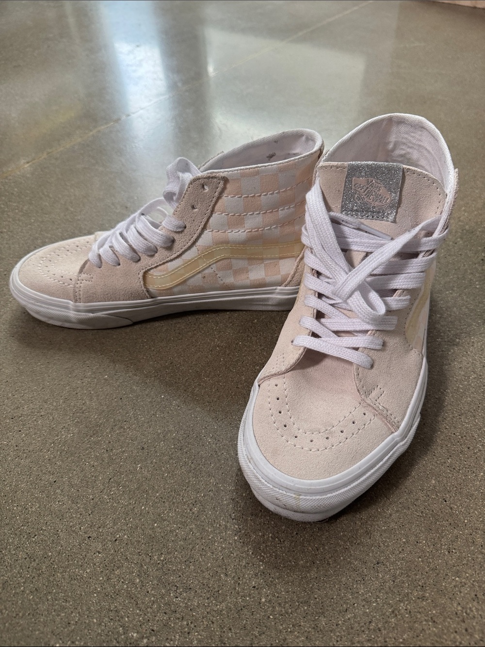 Vans White Canvas Sneakers with Silver Tongue Tag